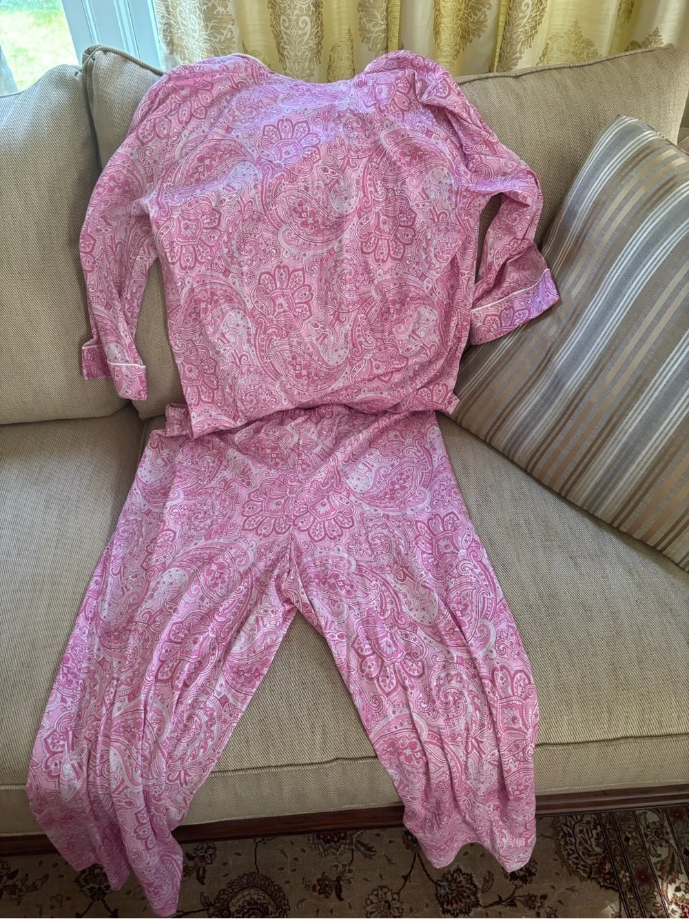 Lauren Ralph Lauren Pink Paisley Button-Down Shirt with White Piping